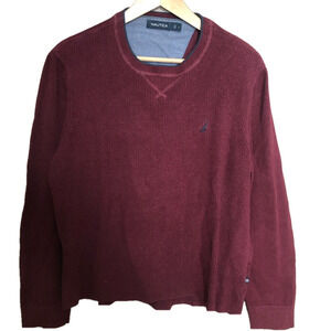 Nautica Burgundy Cotton Blend Preppy Crew Neck Sweater Large